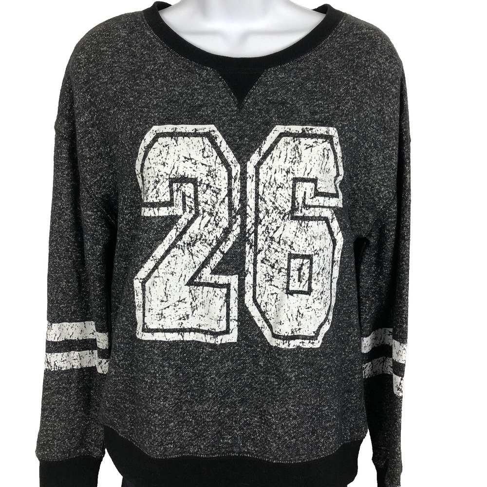 BOBBIE‎ BROOKS Sweatshirt Women M Black Lightweight Relaxed Number Jersey
